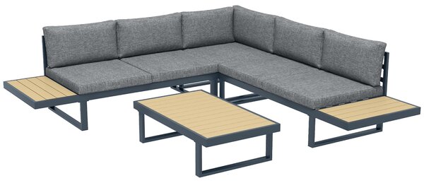 Set Salotto da Giardino Divano Angolare e Tavolino da Caffè Grigio e Teak