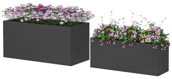 Set da 2 Vasi da Giardino Rettangolari Impilabili per Esterno e Interno Nero