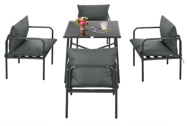 Set Tavolo e 4 Sedie da Giardino in Acciaio con Cuscini Grigio