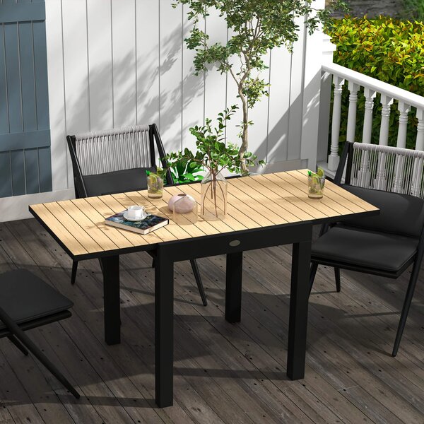 Tavolo da Giardino Allungabile per 4-6 Persone 81/162x80x75 cm in Alluminio con Piano a Doghe Giallo