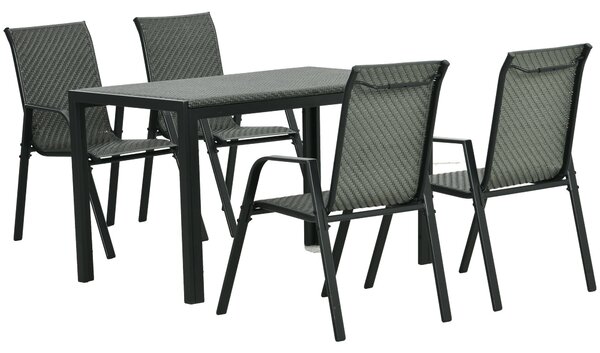 Set Tavolo e 4 Sedie Impilabili da Giardino in Acciaio e Rattan PE Grigio