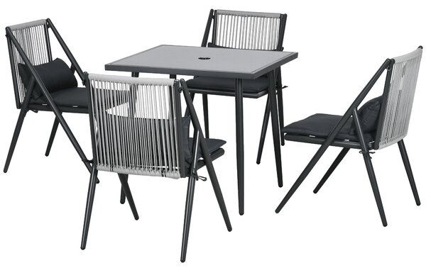 Set Tavolo con Piano in Vetro e 4 Sedie da Giardino in Alluminio e Poliestere Grigio Scuro