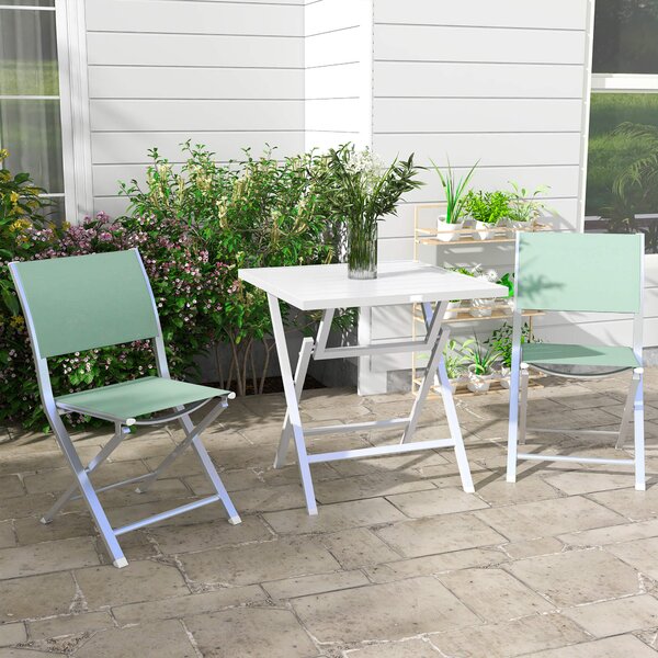 Set Tavolino e 2 Sedie Pieghevoli da Giardino in Alluminio Verde
