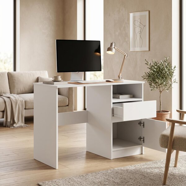 Scrivania compatta 100x50 cm | Scrivania moderna per computer e ufficio | Scrivania per PC per l'home office e la camera dei ragazzi | Bianca