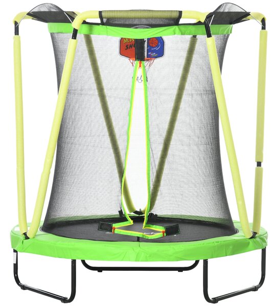 Trampolino Elastico per Bambini 3-10 Anni Ø140x155cm con Rete di Sicurezza Canestro e Palle Verde