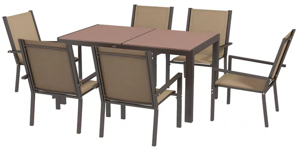 Set Tavolo e 6 Sedie Impilabili da Giardino in Plastica Cachi e Marrone