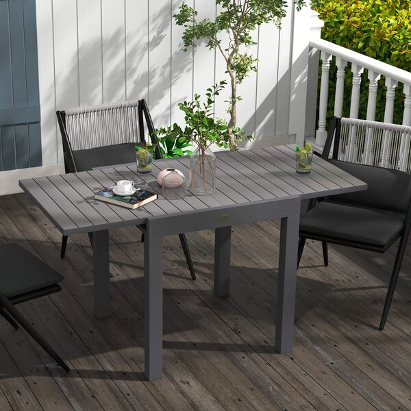 Tavolo da Giardino Allungabile per 4-6 Persone 81/162x80x75 cm in Alluminio con Piano a Doghe Grigio