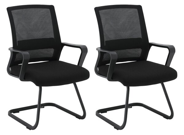 Set 2 Sedie Visitatori da Ufficio 59x48x91h cm per Riunioni Conferenza e Sala d'attesa Nera