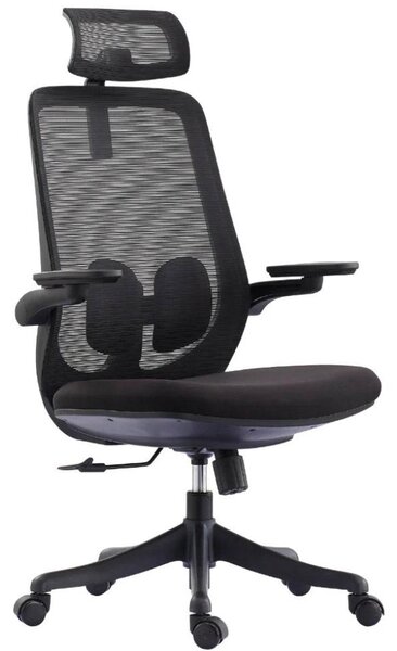 Sedia Direzionale da Ufficio 62x64x119/139 cm Ergonomica con Poggiabraccia Richiudibili Nera
