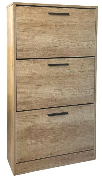 Scarpiera Salvaspazio 3 Ante a Ribalta 60x24x120h cm in Melaminico Venato a Rilievo Rovere