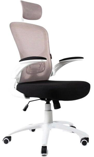Sedia Direzionale da Ufficio 62x63x119/129 cm Ergonomica con Braccioli Pieghevoli Certificata EN1335 Bianca e Nera