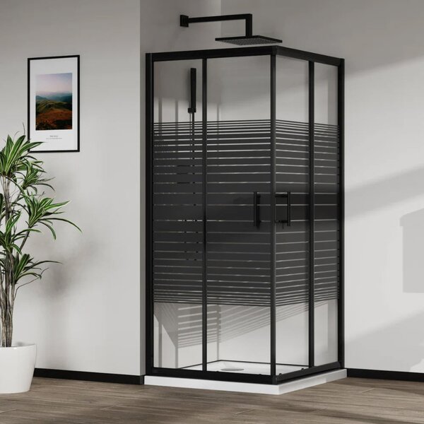 Box Doccia Angolare 2 Ante Scorrevoli 70x90 cm in Cristallo 6 mm H190 cm Profilo Nero
