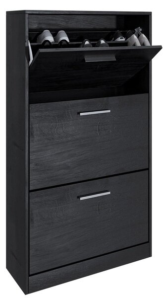 Scarpiera Salvaspazio 3 Ante a Ribalta 63x24x115 cm in Melaminico Venato a Rilievo Nero