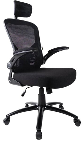 Sedia Direzionale da Ufficio 62x63x119/129 cm Ergonomica con Braccioli Pieghevoli Certificata EN1335 Nera