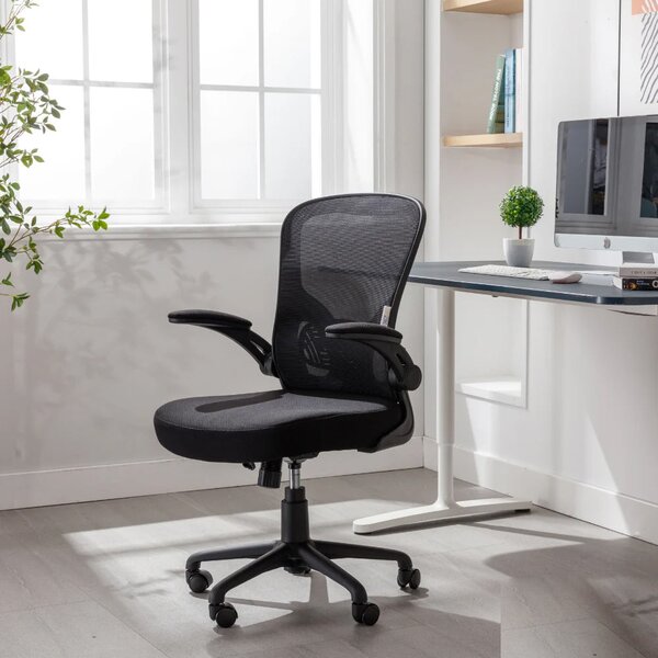 Sedia Operativa da Ufficio 62x63x105 cm Ergonomica con Braccioli Pieghevoli Bianco