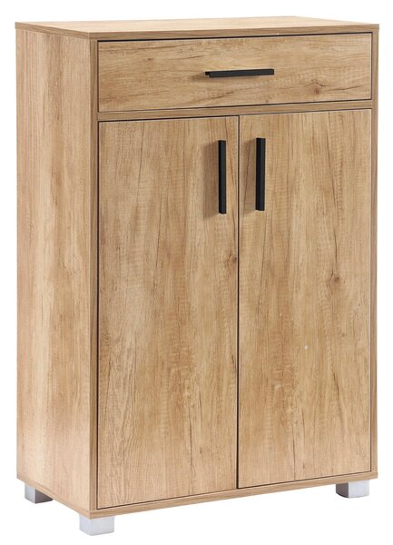 Scarpiera Mobile Salvaspazio 2 Ante 1 Cassetto 63x33x95h cm in Melaminico Venato a Rilievo Rovere Naturale