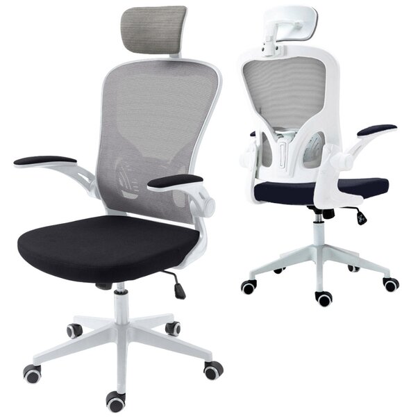 Sedia Direzionale da Ufficio 62x63x119/129 cm Ergonomica con Braccioli Pieghevoli Bianca e Nera
