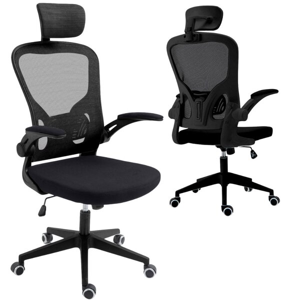 Sedia Direzionale da Ufficio 62x63x119/129 cm Ergonomica con Braccioli Pieghevoli Nera