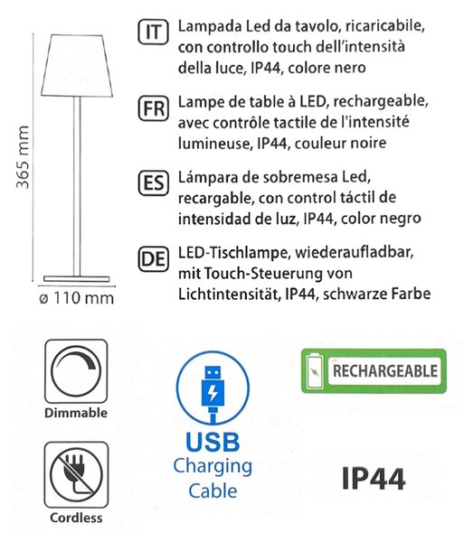 Lampada da tavolo Led touch Alba Bianca 1,2W portatile e da bottiglia a batteria ricaricabile USB Novaline