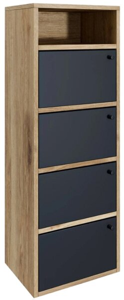 Scarpiera Salvaspazio 4 Ante 42x33x118h cm in Melaminico Venato a Rilievo Rovere e Nero