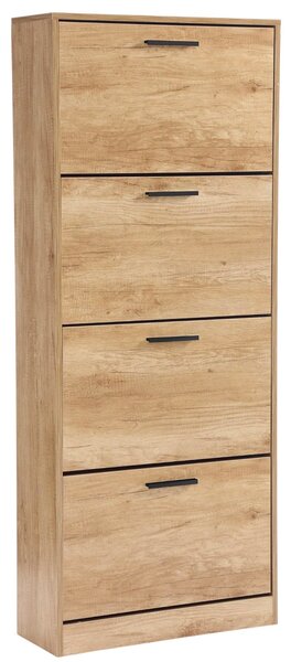 Scarpiera Salvaspazio 4 Ante a Ribalta 63x24x155h cm in Melaminico Venato a Rilievo Rovere