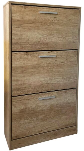 Scarpiera Salvaspazio 3 Ante a Ribalta 60x24x120h cm in Melaminico Venato a Rilievo Rovere Silver