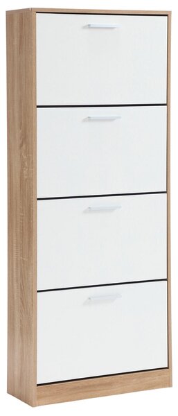 Scarpiera Salvaspazio 4 Ante a Ribalta 63x24x155h cm in Melaminico Venato a Rilievo Rovere e Bianco