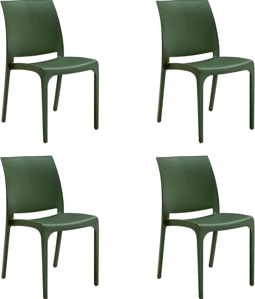Set 4 Sedie da Giardino 46x54xH80 cm in Polipropilene e Fibra di Vetro Sofia Verde Salvia