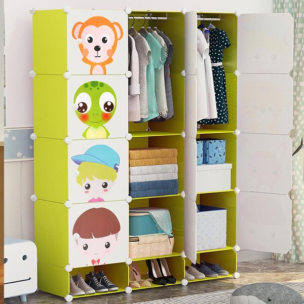 Armadio Guardaroba Modulare Cameretta Bambini 15 Cubi Scarpiera e Appediabiti