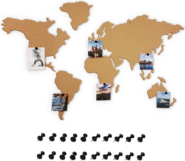 Bacheca Puzzle Mappamondo Globo 102 cm in Sughero Adesivo da Parete con Puntine