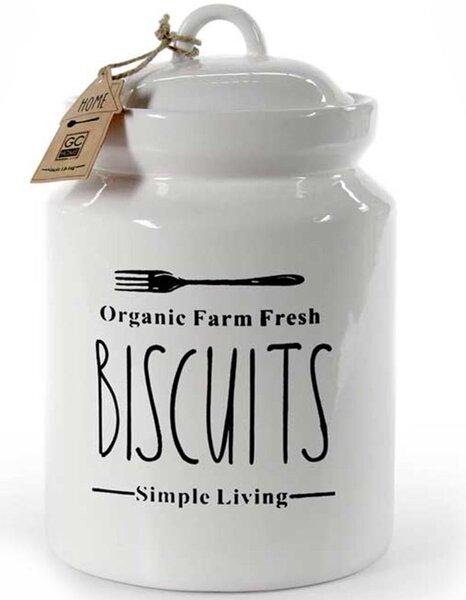 Biscottiera Barattolo per Biscotti Muffin Dolci in Ceramica Bianca con Scritte