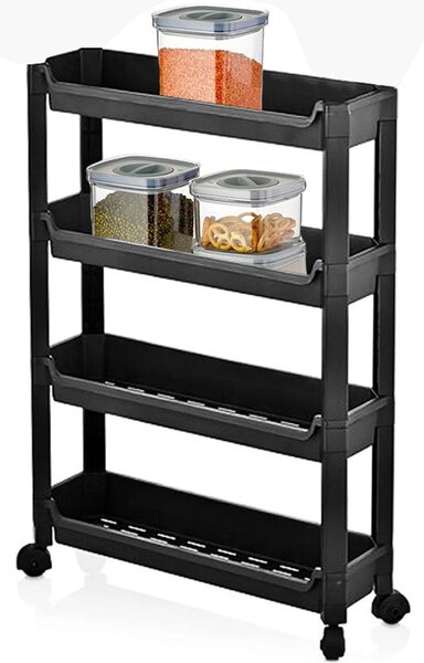 Carrello Slim Salvaspazio da Cucina Bagno Carrellino Portaoggetti 4 Ripiani Nero