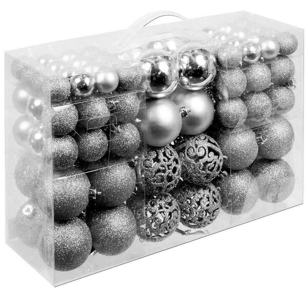 Confezione 100 x Palline Natale Colore Silver Diametro 3/4/6 cm Addobbi Natalizi