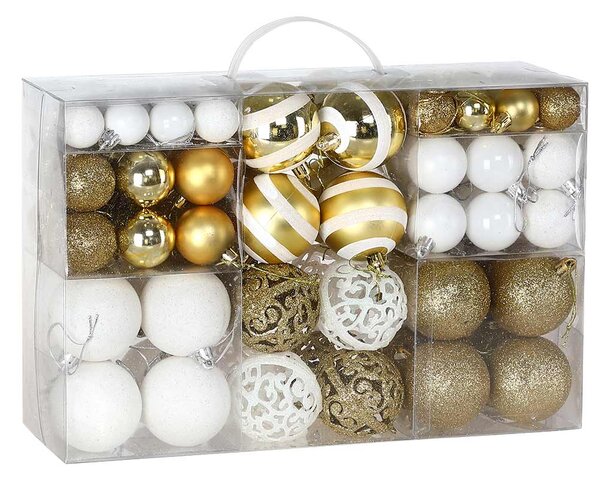 Confezione 100 Palline Natale Oro e Bianco Diametro 3/4/6 cm Addobbo Natalizio