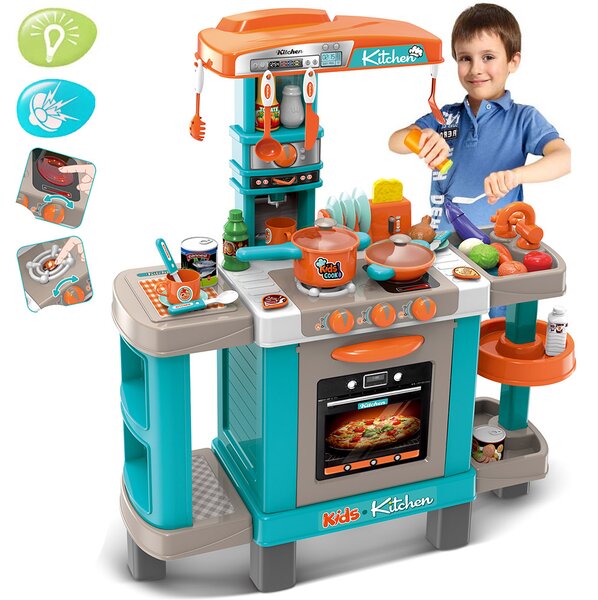 Cucina Giocattolo Bambini con Luci e Suoni 34 Accessori Gioco 87x78x29cm Azzurro
