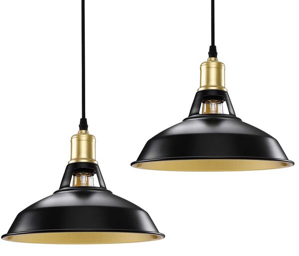 Coppia Lampadari Sospensione Moderno Design Industriale Lampada Metallo Nero Oro