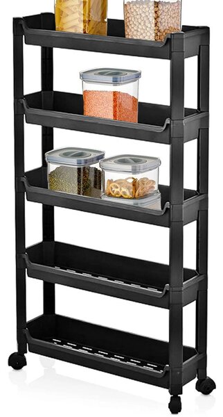 Carrello Slim Salvaspazio da Cucina Bagno Carrellino Portaoggetti 5 Ripiani Nero