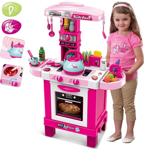 Cucina Giocattolo Bambini Luci Suoni e Bollitore Funzionante 29 Accessori Rosa