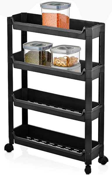 Carrello Slim Salvaspazio da Cucina Bagno Carrellino Portaoggetti 4 Ripiani Nero