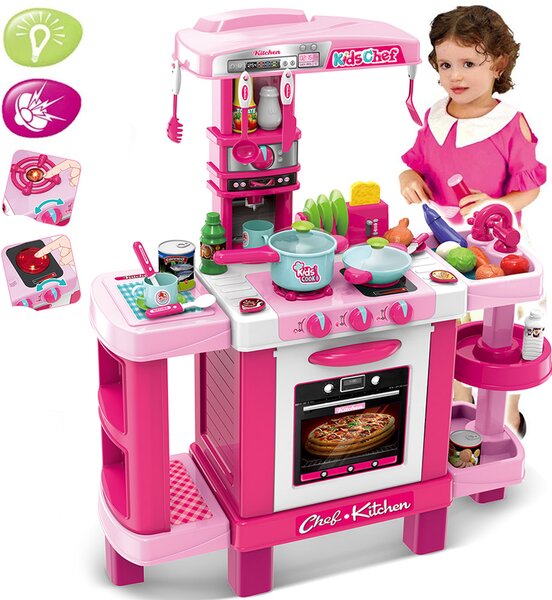 Cucina Giocattolo Bambini con Luci e Suoni 34 Accessori Gioco 87x78x29cm Rosa