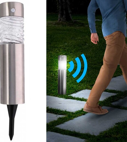 Lampada Giardino Ricarica Solare con Sensore Movimento Paletti Luce LED 44x7cm