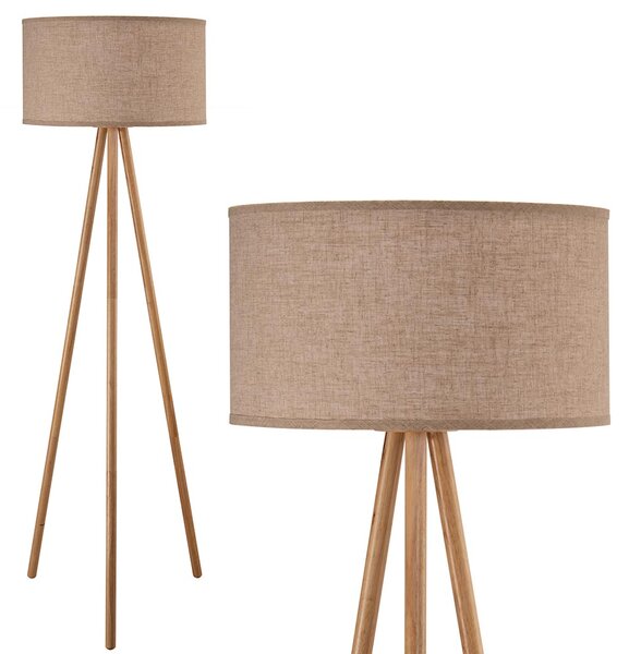 Lampada Piantana Terra Design Moderno in Legno Paralume Tessuto Luce E27 Beige