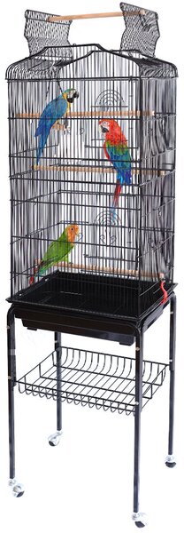 Gabbia Voliera per Uccelli Nera per Pappagalli con Tetto Apribile 46x35x148 cm
