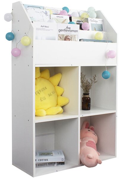Libreria Cameretta Bambini Legno Scaffale 5 Ripiani Porta Giocattoli Libri Bianco