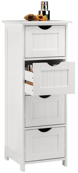 Mobile Bagno Cassettiera 4 Cassetti con Ripiano Legno MDF Bianco 30x30x82cm