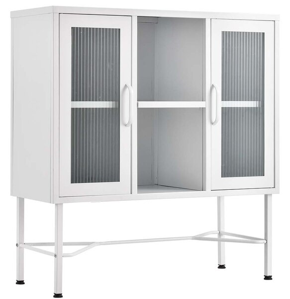 Mobile Madia con 2 Ante Mobiletto Credenza Design Moderno Metallo Vetro Bianco