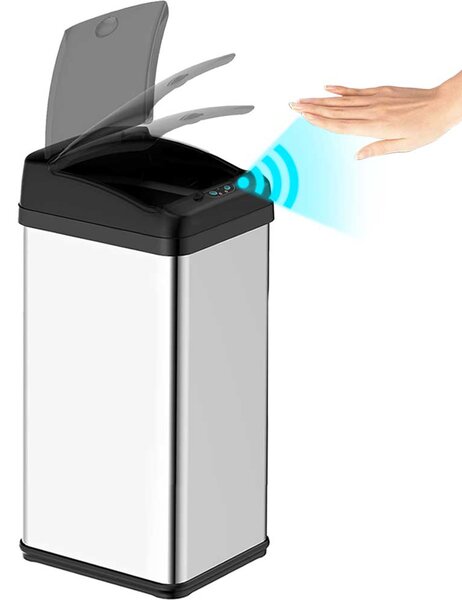 Pattumiera Automatica cn Sensore Elettrico 48Lt Bidone Spazzatura Cucina Acciaio