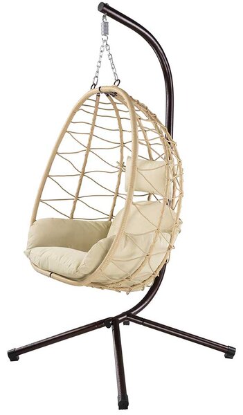 Poltrona Sospesa Giardino Sedia Dondolo Amaca Pensile Rannat e Metallo Beige