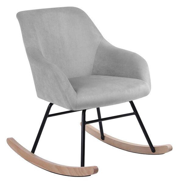 Poltrona Sedia Dondolo Relax Tessuto e Metallo Imbottita Design Moderno Grigio