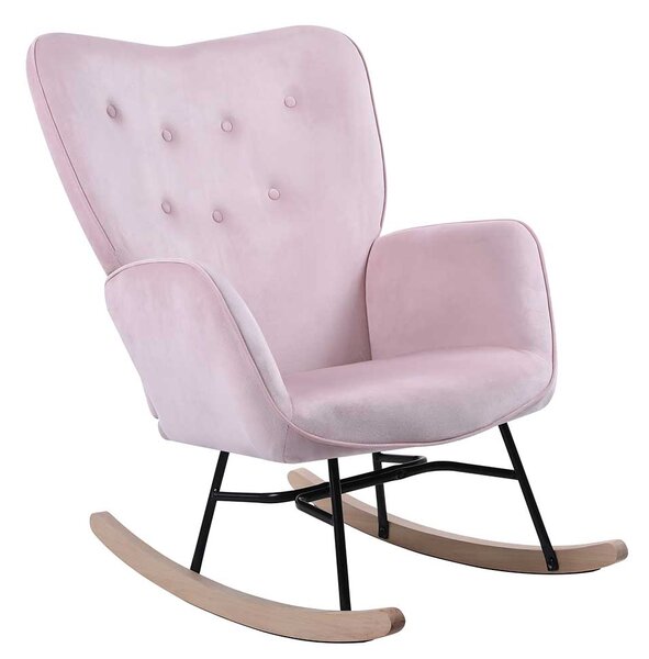 Poltrona Sedia Dondolo Relax Tessuto e Metallo Imbottita Design Moderno Rosa